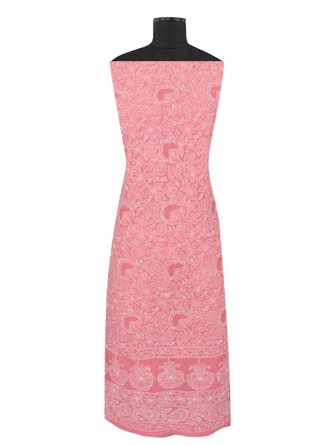 Ada Hand Embroidered Carrot Pink Cotton Lucknowi Chikankari Unstitched Suit Piece 01A213275
