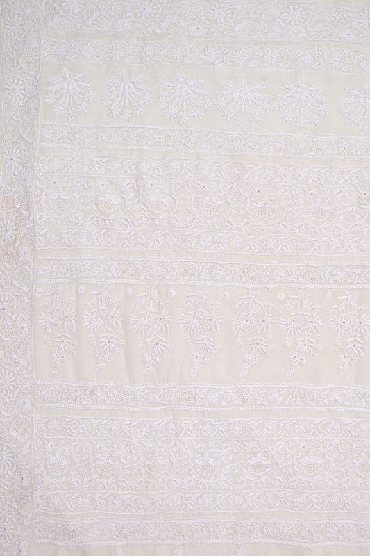 Ada Hand Embroidered White Pure Georgette Lucknowi Chikankari Saree with Blouse A631928