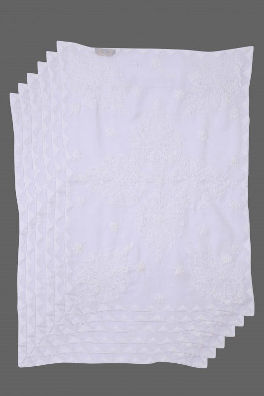 Ada Hand Embroidered White Cotton Lucknowi Chikankari Dining  Table Cover Set-A540139