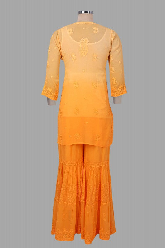 Ada Hand Embroidered Yellow Georgette Lucknowi Chikankari Kurta Dupatta With Plazo Set 01A119003