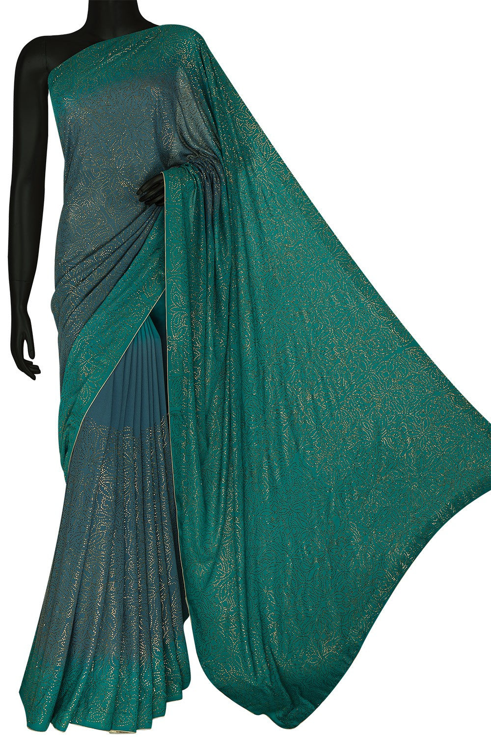 Ada Hand Embroidered Steel Grey Shaded Pine Green Pure Georgette Lucknowi Chikankari Saree With Blouse And Muqaish work A456806