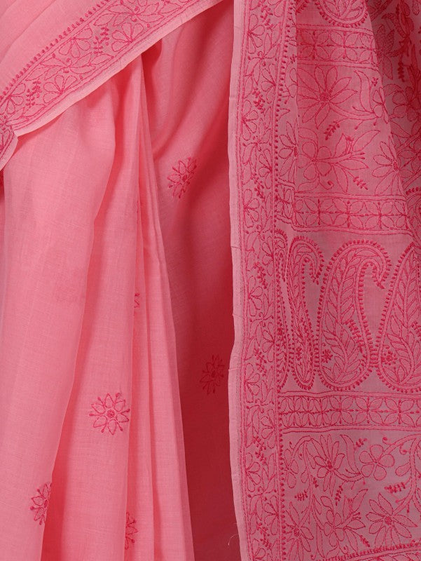 Ada Hand Embroidered Pink Cotton Lucknowi Chikankari Saree with Blouse A590179