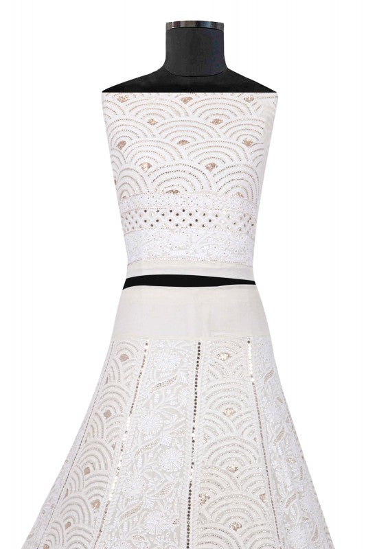 Ada Hand Embroidered White Pure Georgette Lucknowi Chikankari Lehenga Set With Muqaish Work 01A118622