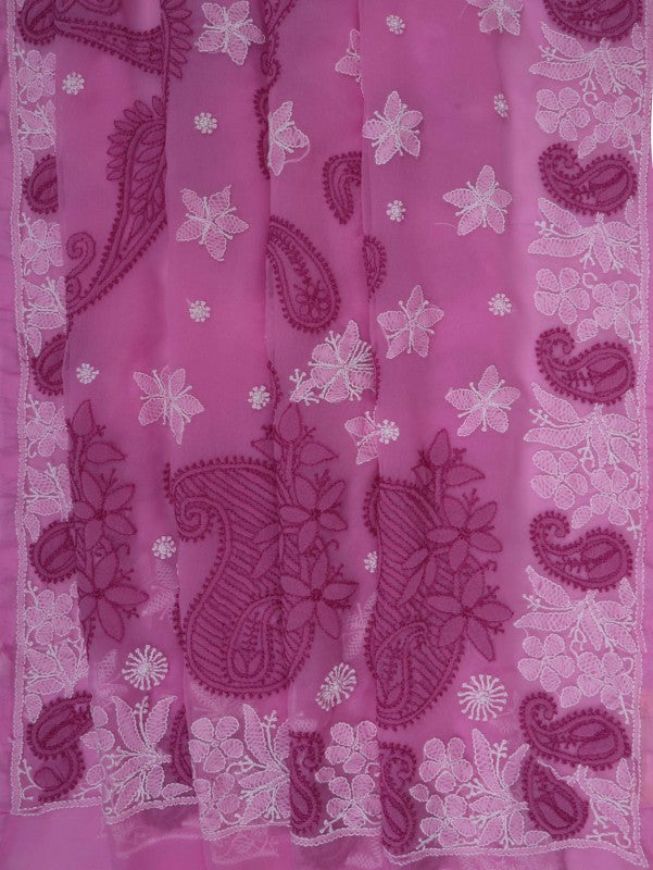 Ada Hand Embroidered Orchid Purple Georgette Lucknowi Chikankari Saree With Blouse A406466