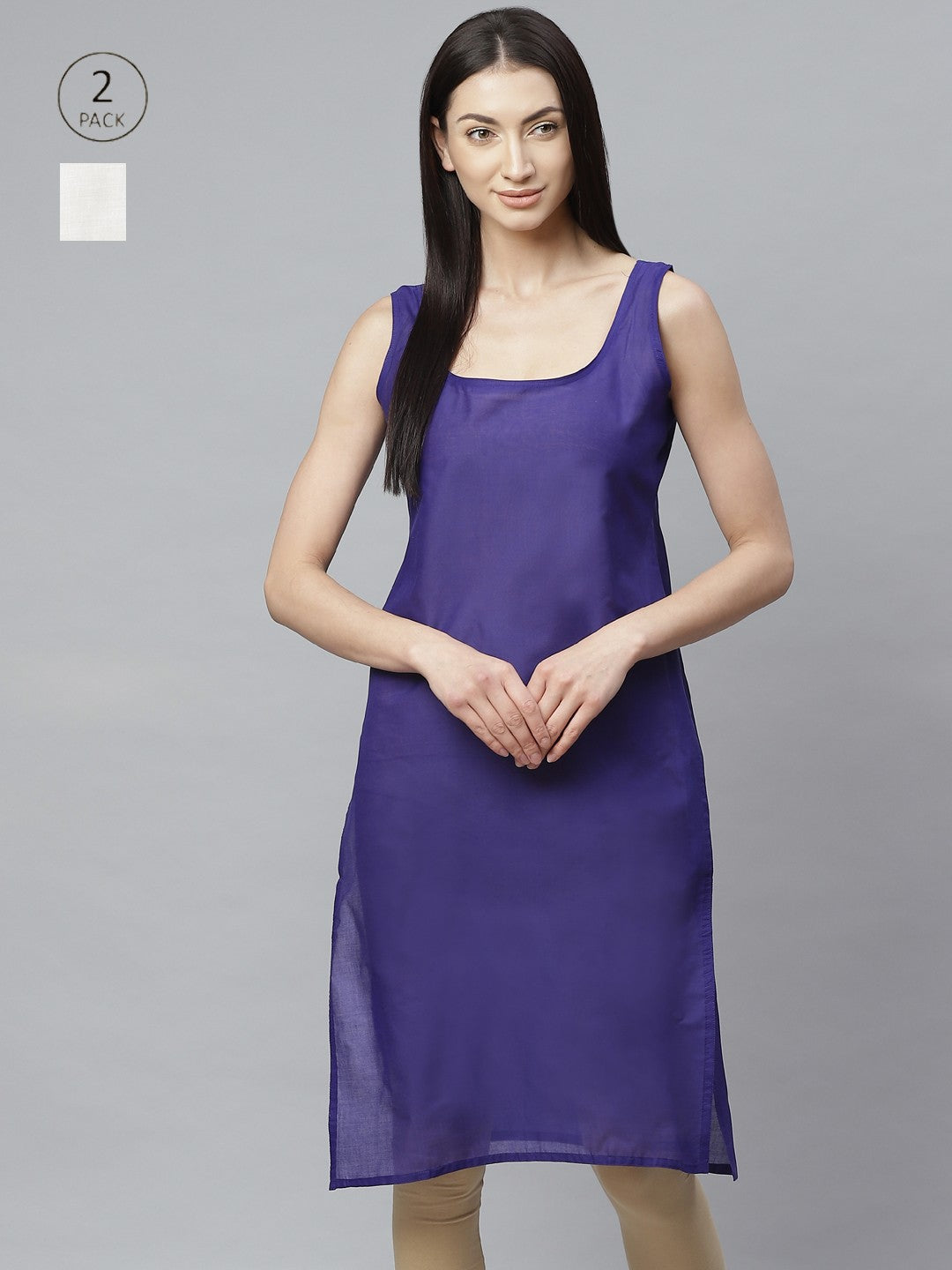 Ada Royal Blue and White Cotton Long Slips Combo of 2  A308034.