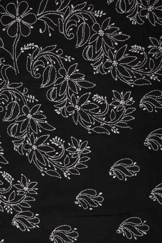 Ada Hand Embroidered Black Cotton Lucknowi Chikan Unstitched Suit Piece-A100262