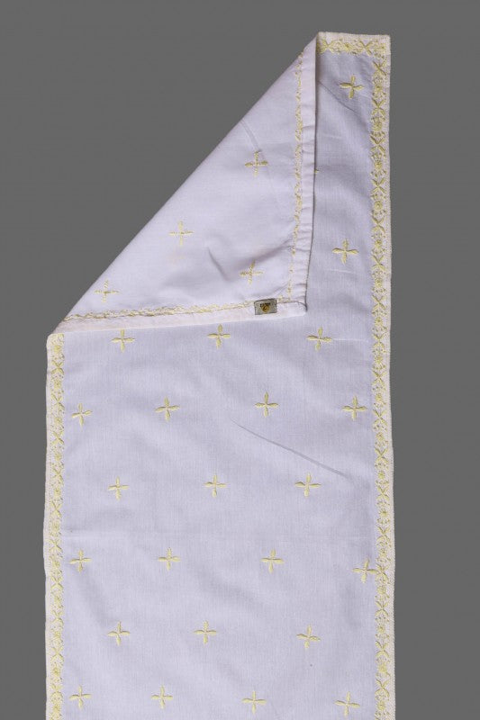 Ada Hand Embroidered White Cotton Lucknowi Chikankari Dining Table Runner Set A148745
