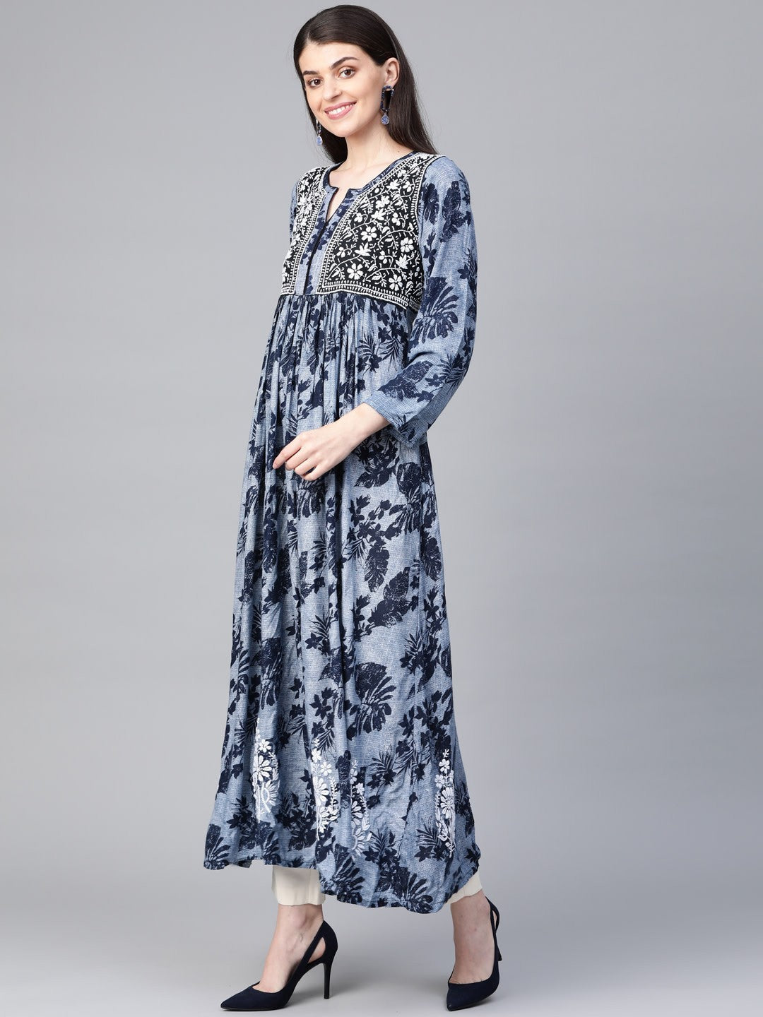 Ada Hand Embroidered Blue Cotton Lucknowi Chikankari Straight  Kurta A100460