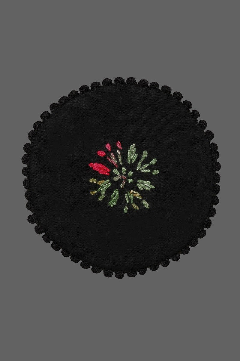 Ada Hand Embroidered Black Cotton Lucknowi Chikankari Table Coaster A604186