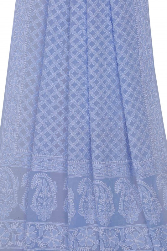 Ada Hand Embroidered Blue Pure Georgette Chikan Dupatta- A533074