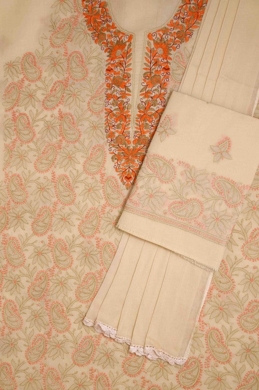 Ada Hand Embroidered Fawn Cotton Lucknowi Chikan Unstitched Suit Piece-A211166