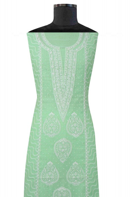 Ada Hand Embroidered Green Chanderi Lucknowi Chikan Unstitched Suit Piece A594933
