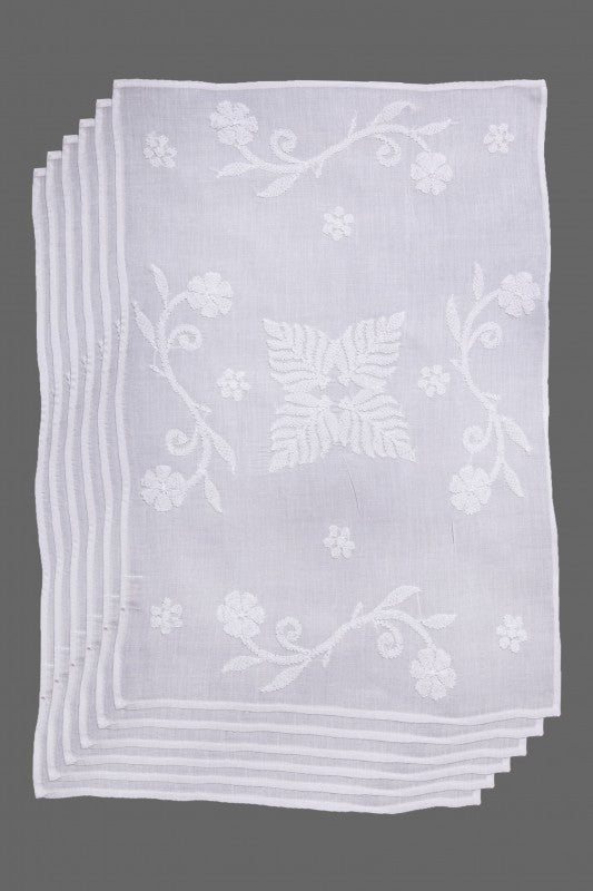Ada Hand Embroidered White Cotton Lucknowi Chikankari Dining Table Placemat Set A359890