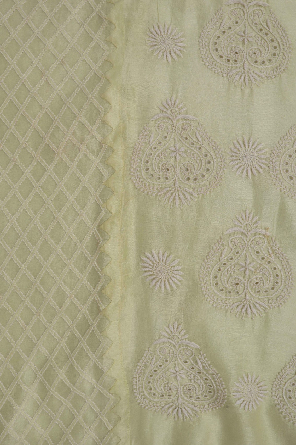 Ada Hand Embroidered Lemon Chanderi Lucknowi Chikankari Semi-Stitched Anarkali Kurta Dupatta Set A497281