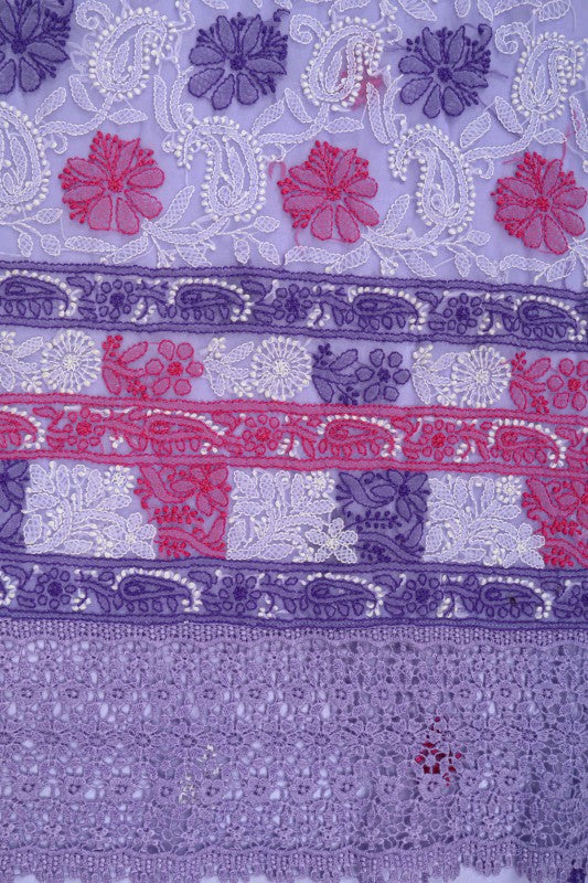 Ada Hand Embroidered Lilac Georgette Lucknowi Chikan Unstitched Kurta Piece A93600