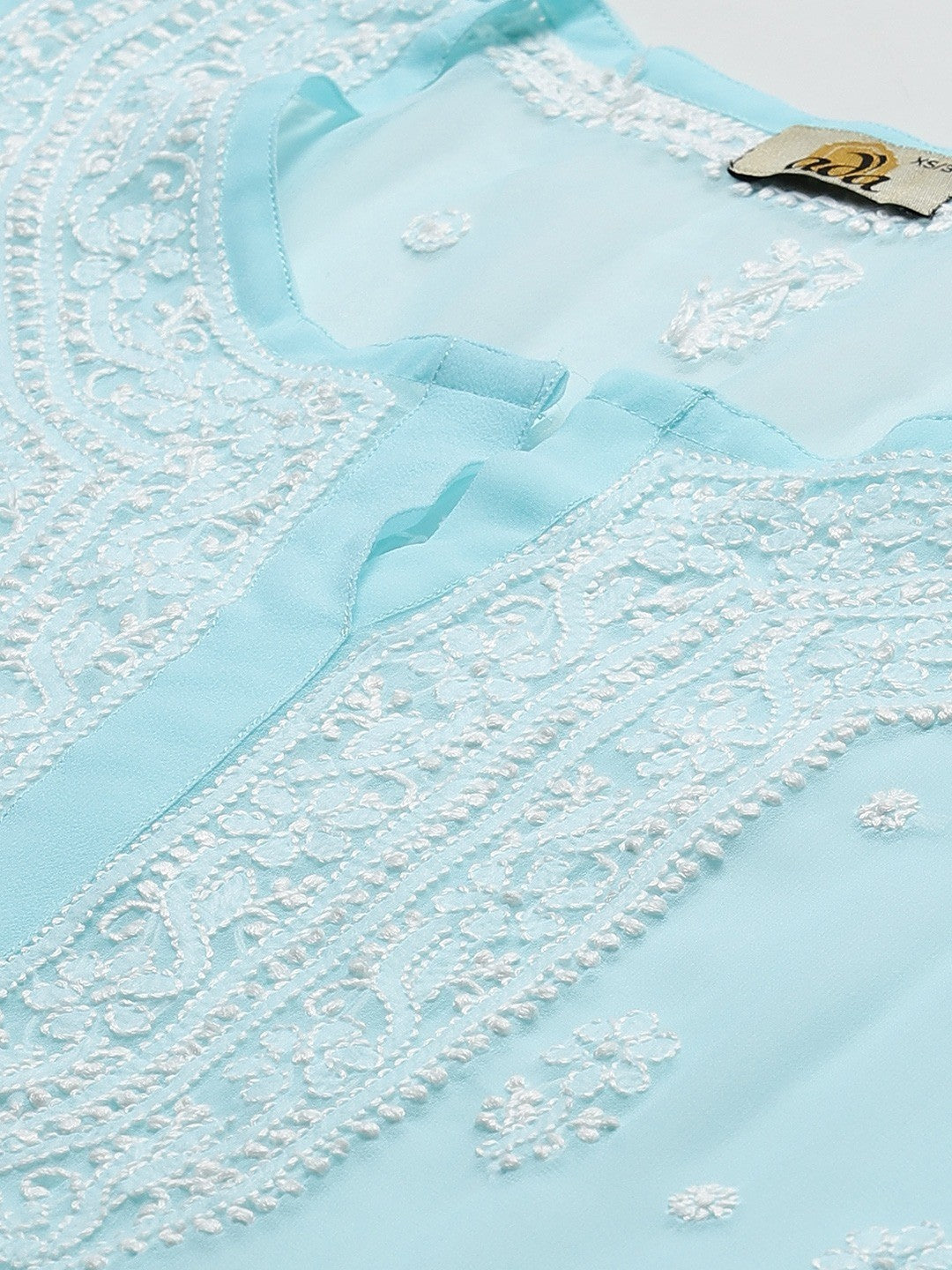 Ada Hand Embroidered Blue Georgette Lucknowi Chikankari Straight Kurta With Slip A411200