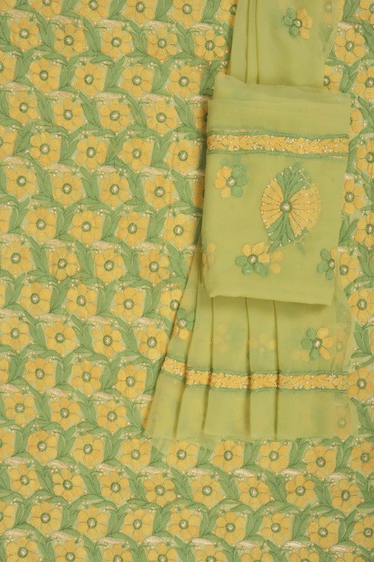Ada Hand Embroidered Light Green Georgette Lucknowi Chikankari Unstitched Suit Piece 01A172839