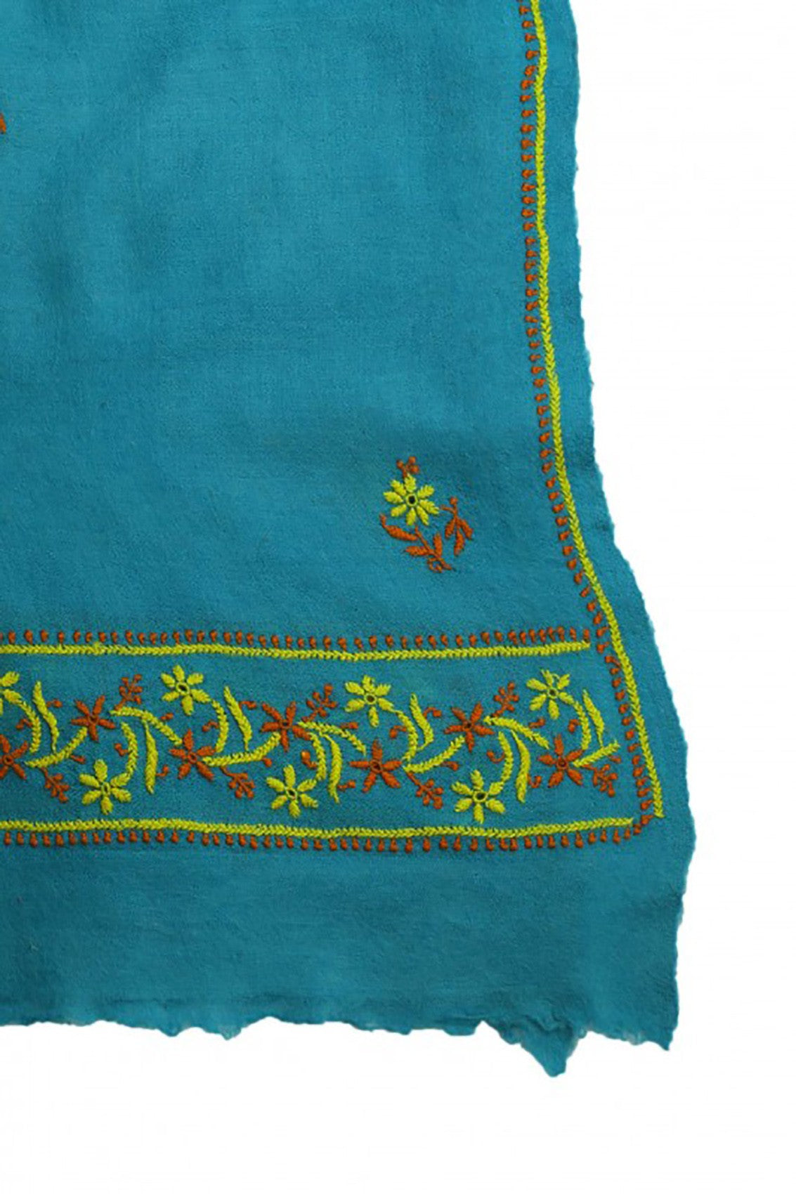 Ada Hand Embroidered Turquoise Blue Pashmina Lucknowi Chikankari Stole A425207