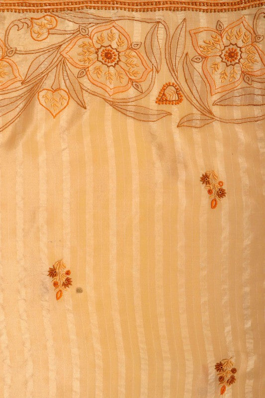 Ada Hand Embroidered Fawn Crepe Lucknowi Chikankari Saree With Blouse A108882