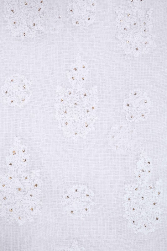 Ada Hand Embroidered White Kota Lucknowi Chikan Unstitched Kurta Piece With Muqaish Work A619166