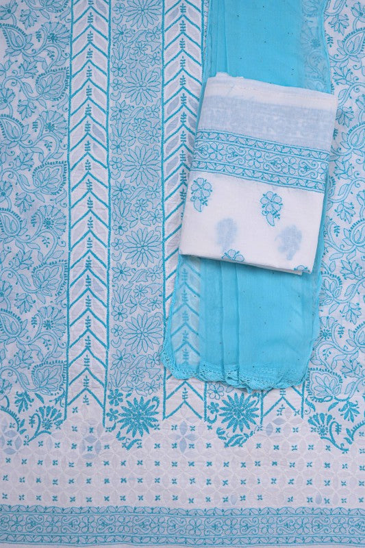Ada Hand Embroidered White Cotton Lucknowi Chikankari Unstitched Suit Piece 01A27292