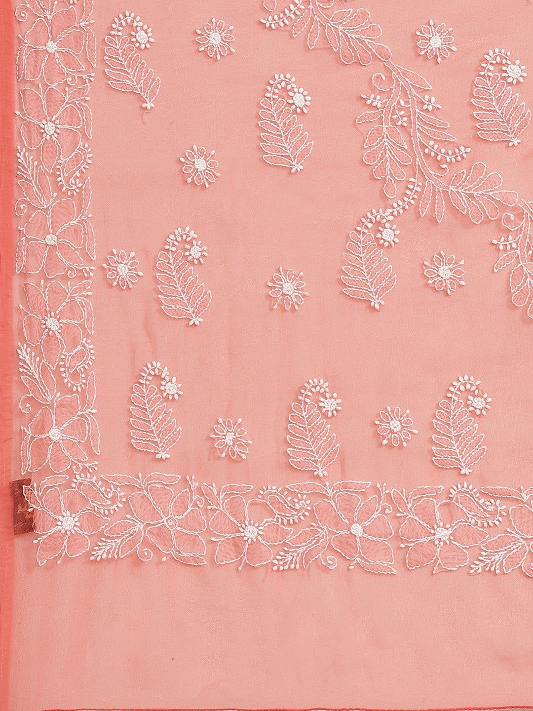 Ada Hand Embroidered Carrot Pink Goergette Lucknowi Chikankari Saree with Blouse A204916