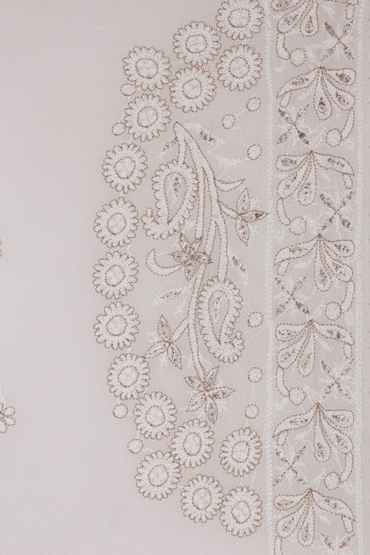 Ada Hand Embroidered White Pure Georgette Lucknowi Chikankari Saree /Blouse With Gota Patti Work A610159