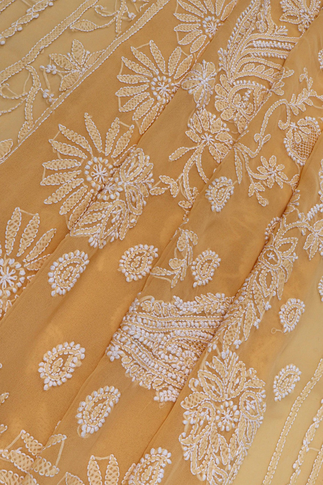 Ada Hand Embroidered Fawn Georgette Lucknowi Chikankari Saree With Blouse A521884