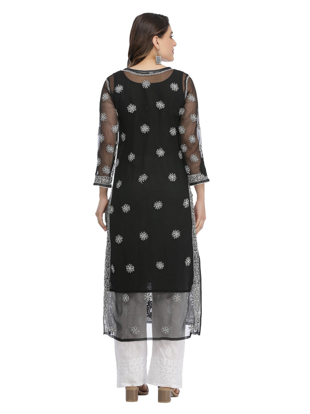 Ada Hand Embroidered Black Georgette Lucknowi Chikankari Straight Kurta with Slip A392886