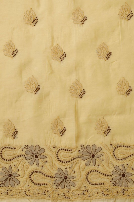 Ada Hand Embroidered Fawn Cotton Chikan Unstitched Suit Piece A585347