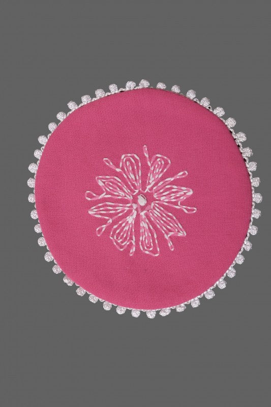 Ada Hand Embroidered Pink Georgette Lucknowi Chikankari Table Coaster-A630868