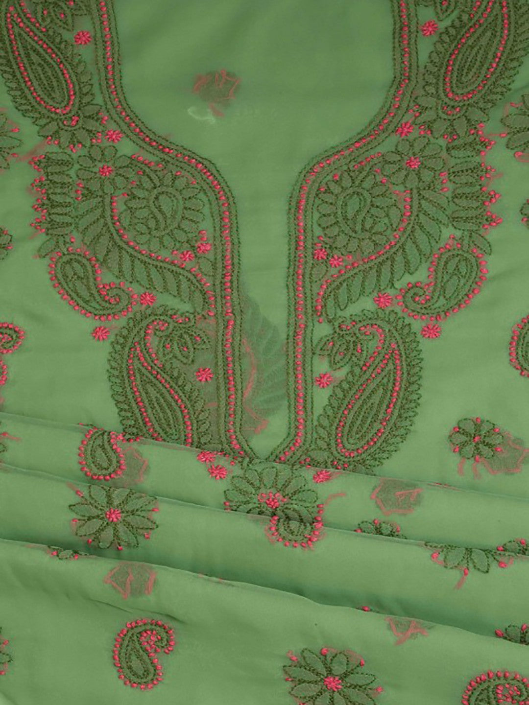 Ada Hand Embroidered Green Georgette Lucknowi Chikankari Unstitched Suit Piece A211191