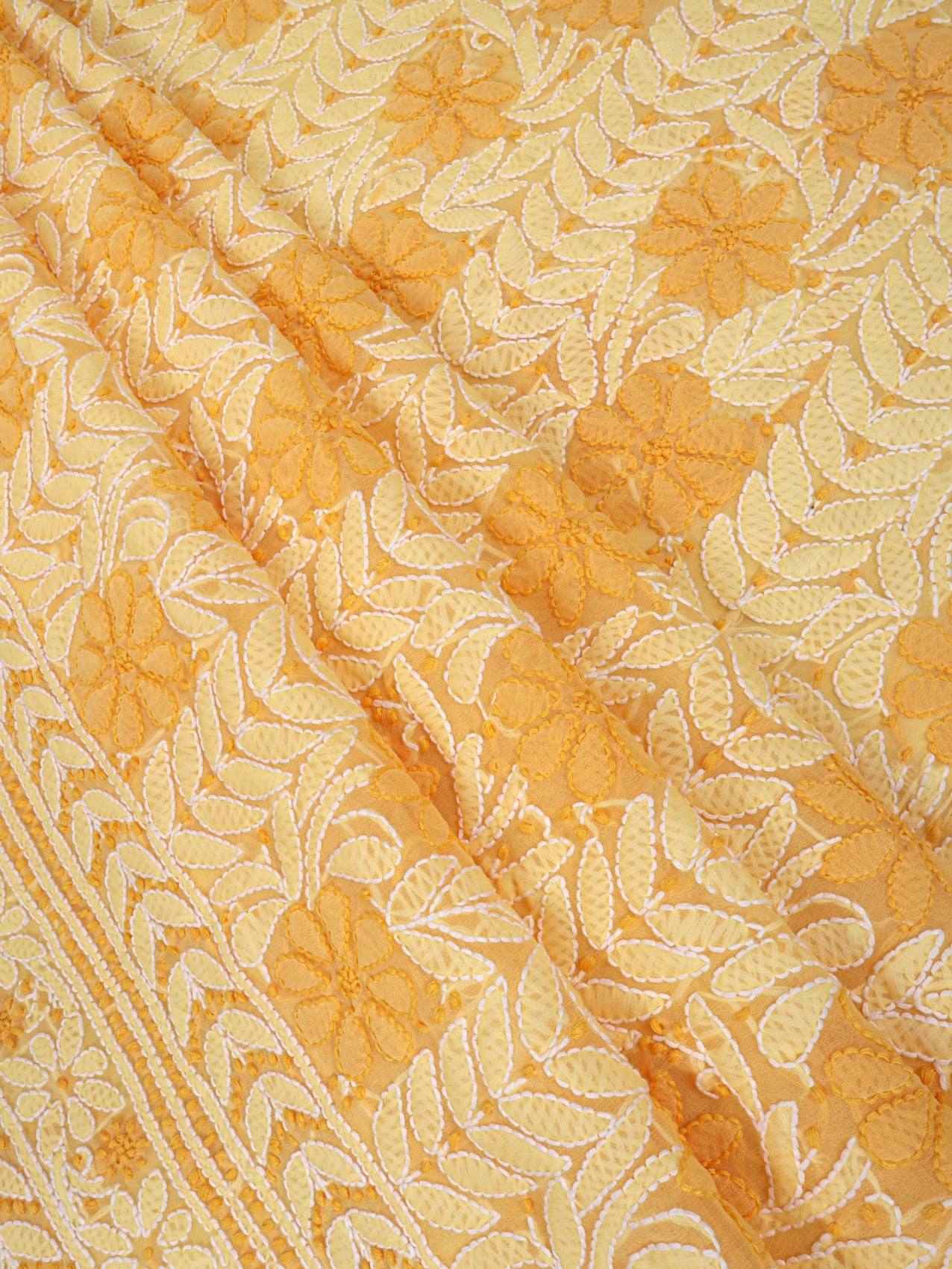 Ada Hand Embroidered Yellow Georgette Lucknowi Chikankari Unstitched Suit Piece With Parsi Work 01A196707