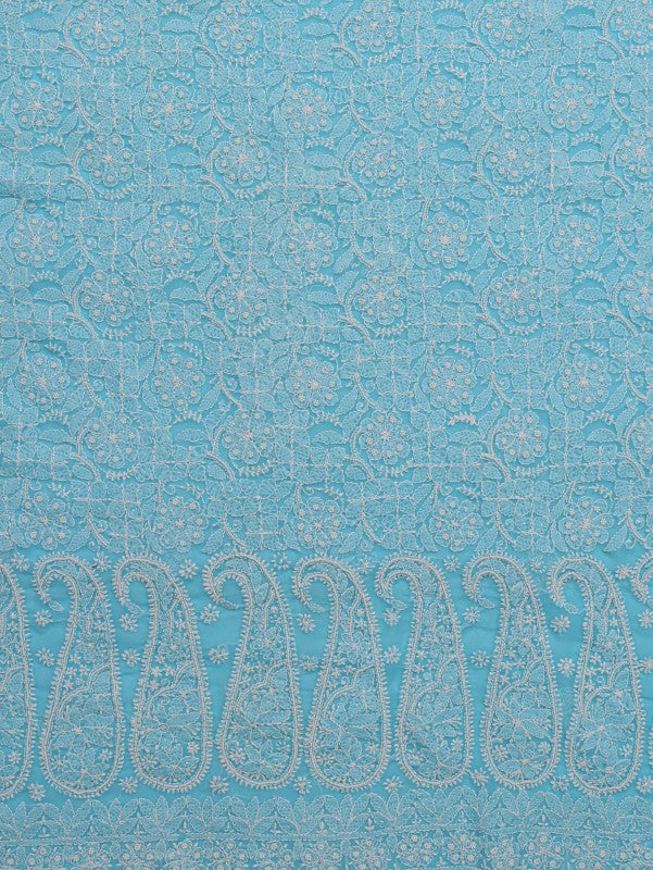 Ada Hand Embroidered Blue Georgette Lucknowi Chikankari Unstitched Suit Piece With Pearl Work 01A54152
