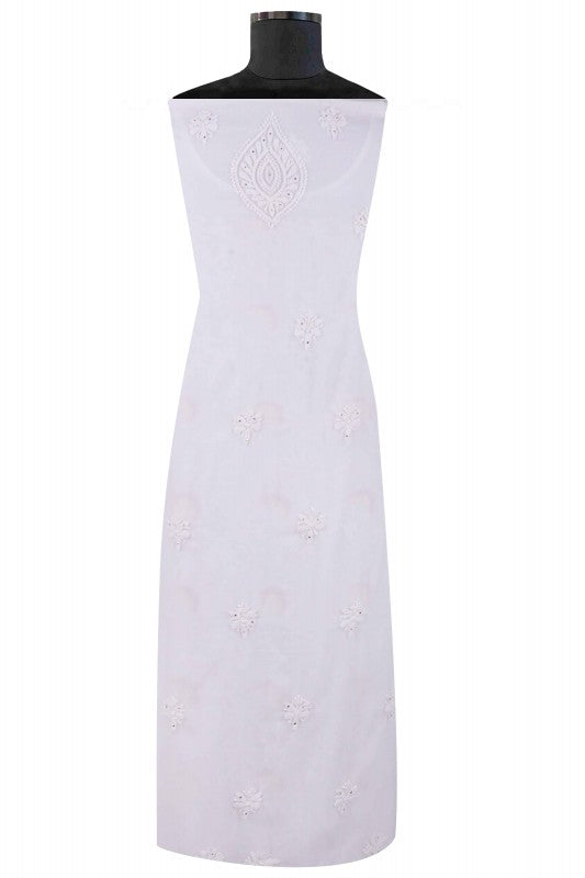 Ada Hand Embroidered White Georgette Lucknowi Chikankari Unstitched Suit Piece With Muqaish Work A423665