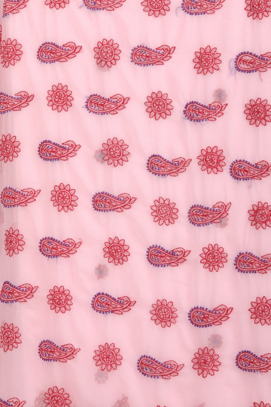 Ada Hand Embroidered Pink Georgette Lucknowi Chikankari Saree With Blouse A191575
