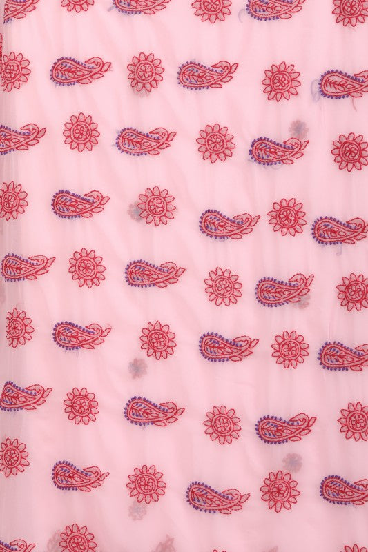 Ada Hand Embroidered Pink Georgette Lucknowi Chikankari Saree With Blouse A191575