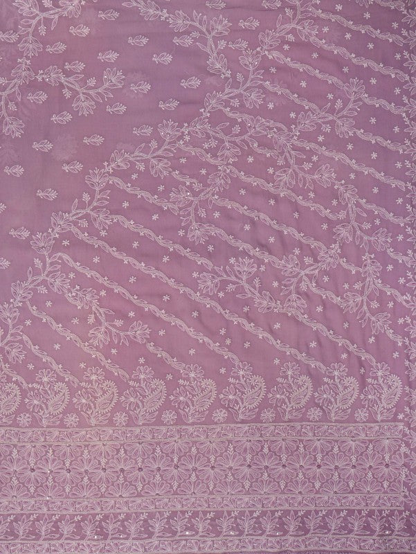 Ada Hand Embroidered Mauve Pure Georgette Lucknowi Chikankari Saree/Blouse with Pearl Work A534050