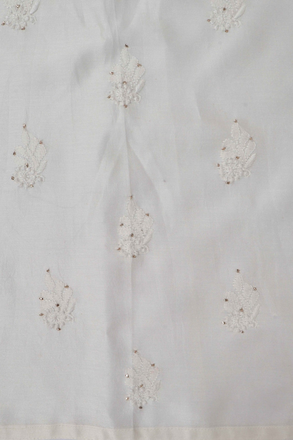Ada Hand Embroidered Cream Chanderi Lucknowi Chikankari Semi-Stitched Anarkali Kurta Piece With Muqaish Work A623446