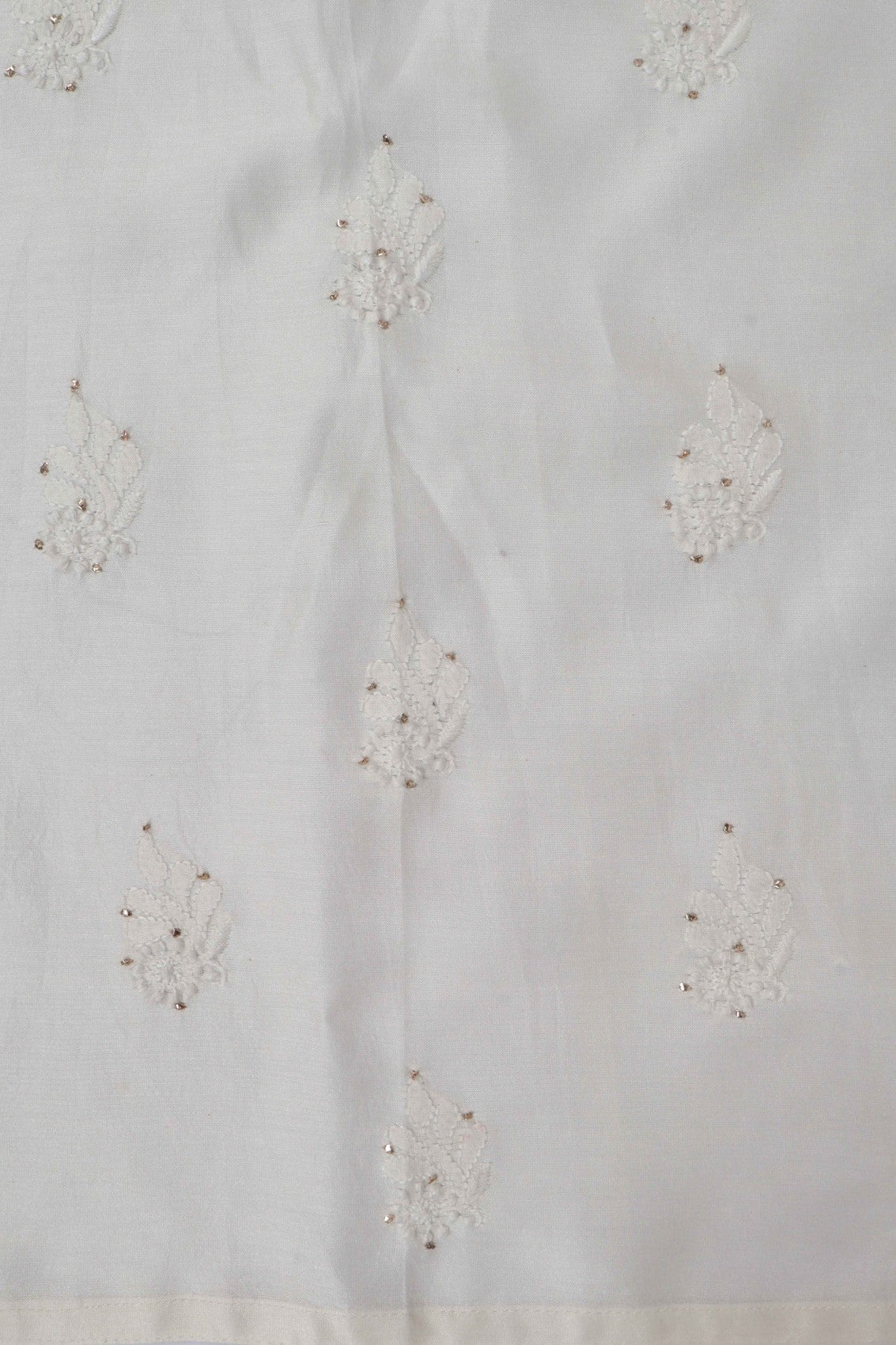 Ada Hand Embroidered Cream Chanderi Lucknowi Chikankari Semi-Stitched Anarkali Kurta Piece With Muqaish Work A623446