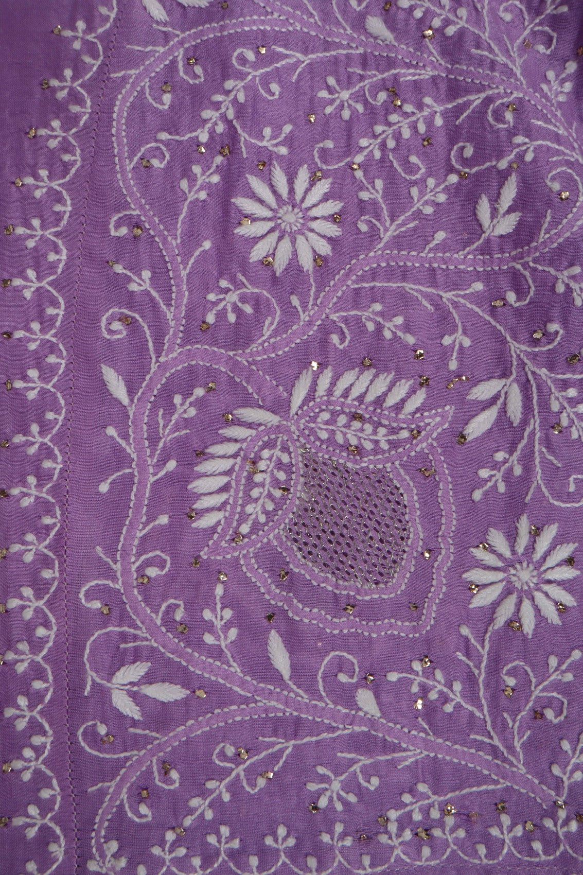 Ada Hand Embroidered Mauve Chanderi Lucknowi Chikankari Semi-Stitched Anarkali Kurta With Muqaish Work A601077