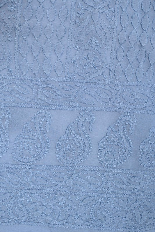 Ada Hand Embroidered Greyish Blue Georgette Lucknowi Chikan Unstitched Kurta Piece A474900