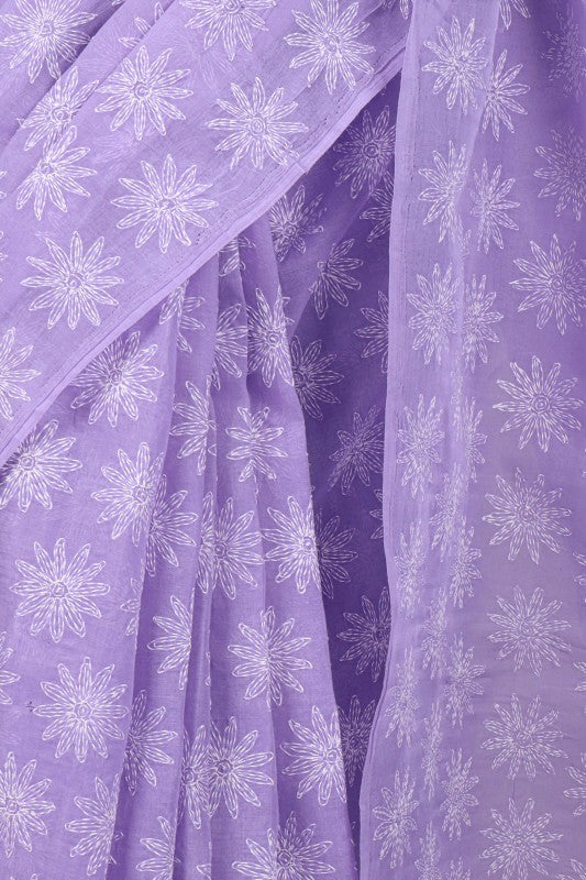Ada Hand Embroidered Mauve Cotton Lucknowi Chikankari Saree With Blouse A613141