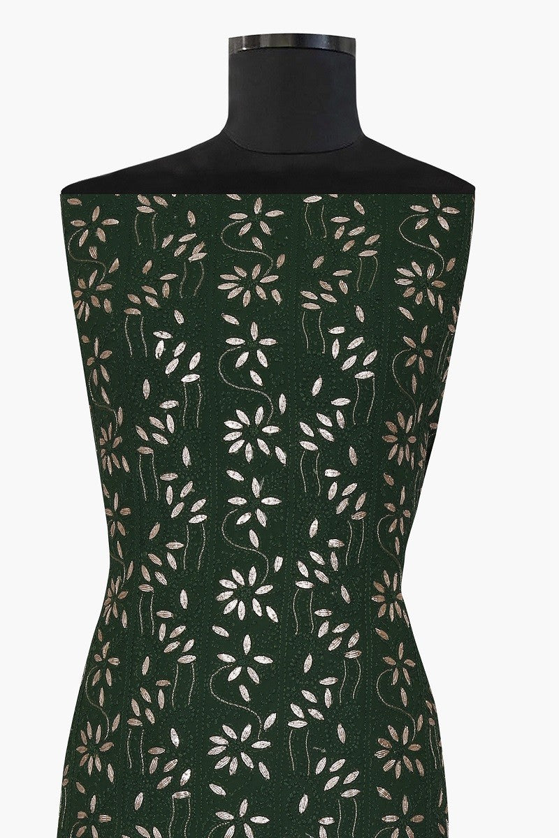 Ada Hand Embroidered Pine Green Georgette Chikan Unstitched Kurta Piece with Gota Patti Work A502121