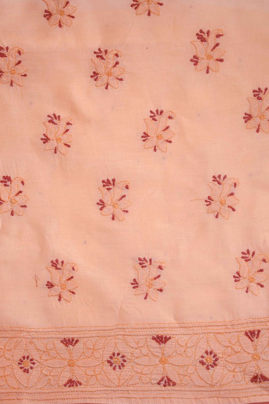 Ada Hand Embroidered Peach/Blush Red Cotton Lucknowi Chikan Unstitched Suit Piece A609640