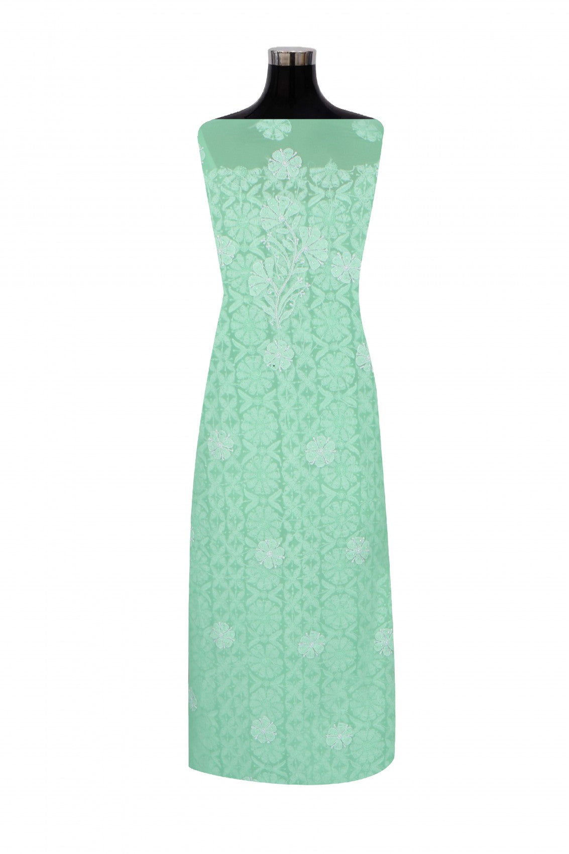 Ada Hand Embroidered Bright Green Georgette Lucknowi Chikankari Unstitched Suit Piece With Pearl Work 01A271033