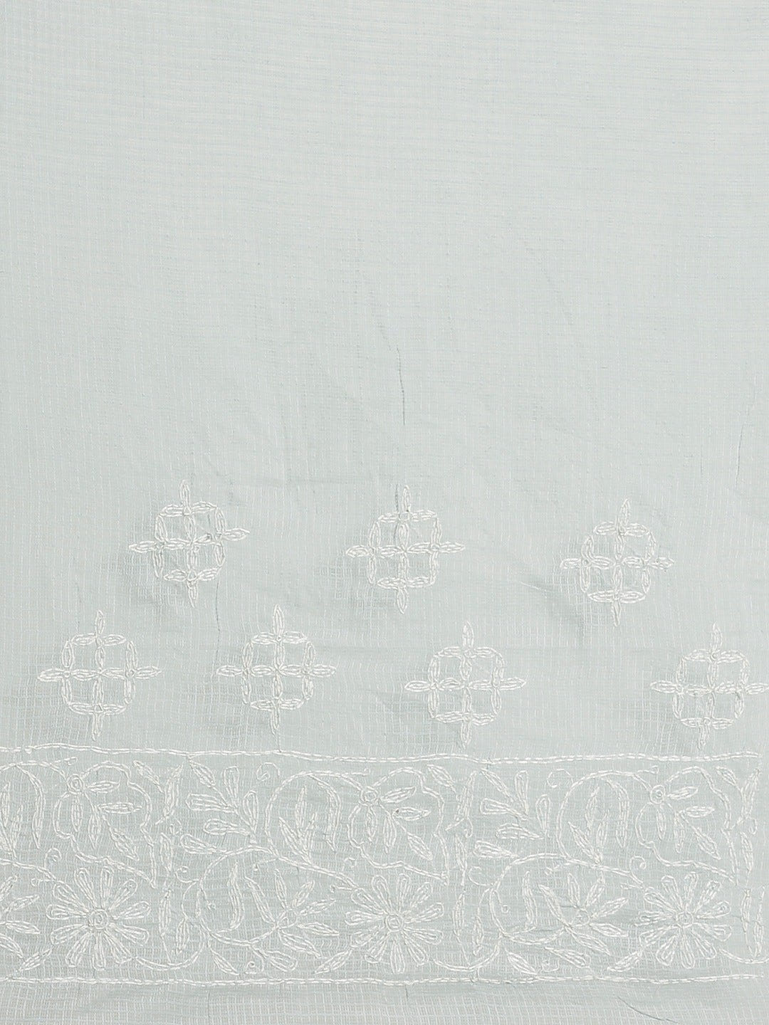 Ada Hand Embroidered Grey Kota Lucknow Chikan Saree With Blouse- A311113