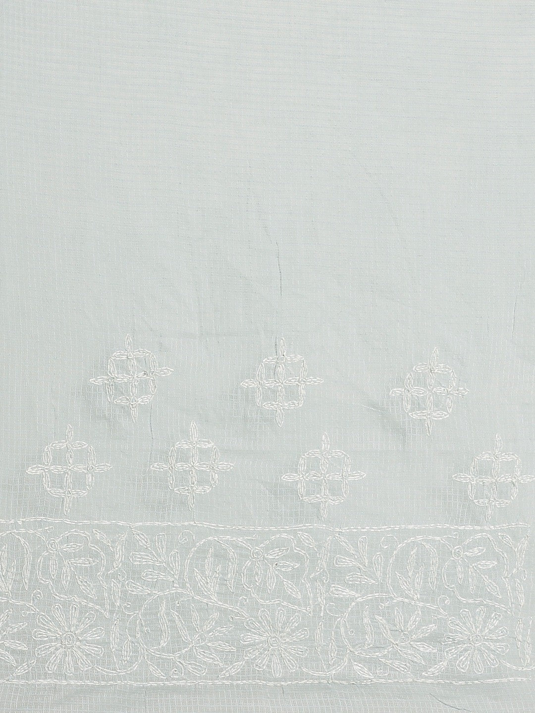 Ada Hand Embroidered Grey Kota Lucknow Chikan Saree With Blouse- A311113