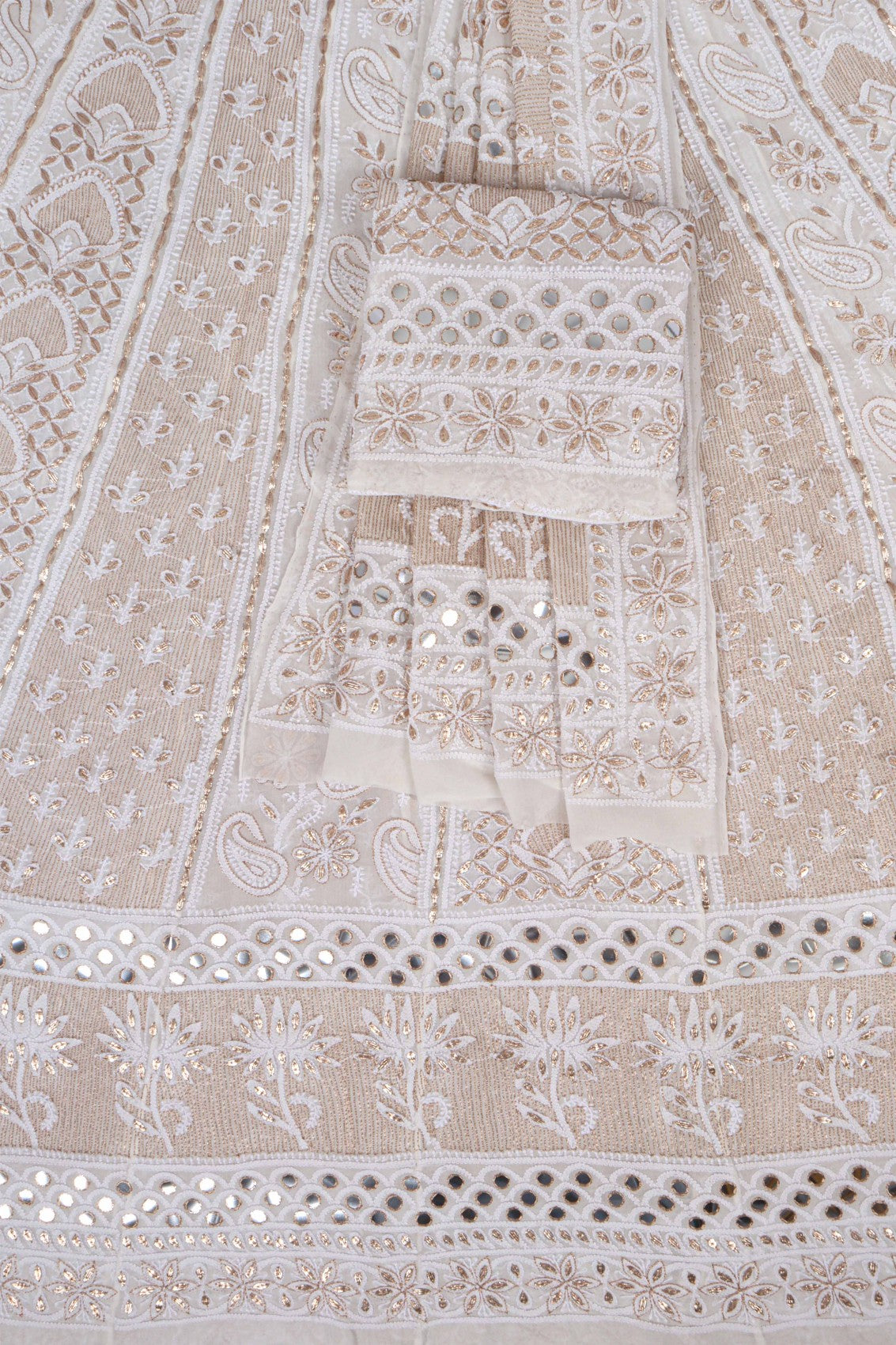 Ada Hand Embroidered White Pure Georgette Lucknowi Chikankari Lehenga Set With Gota Patti Work 01A162841