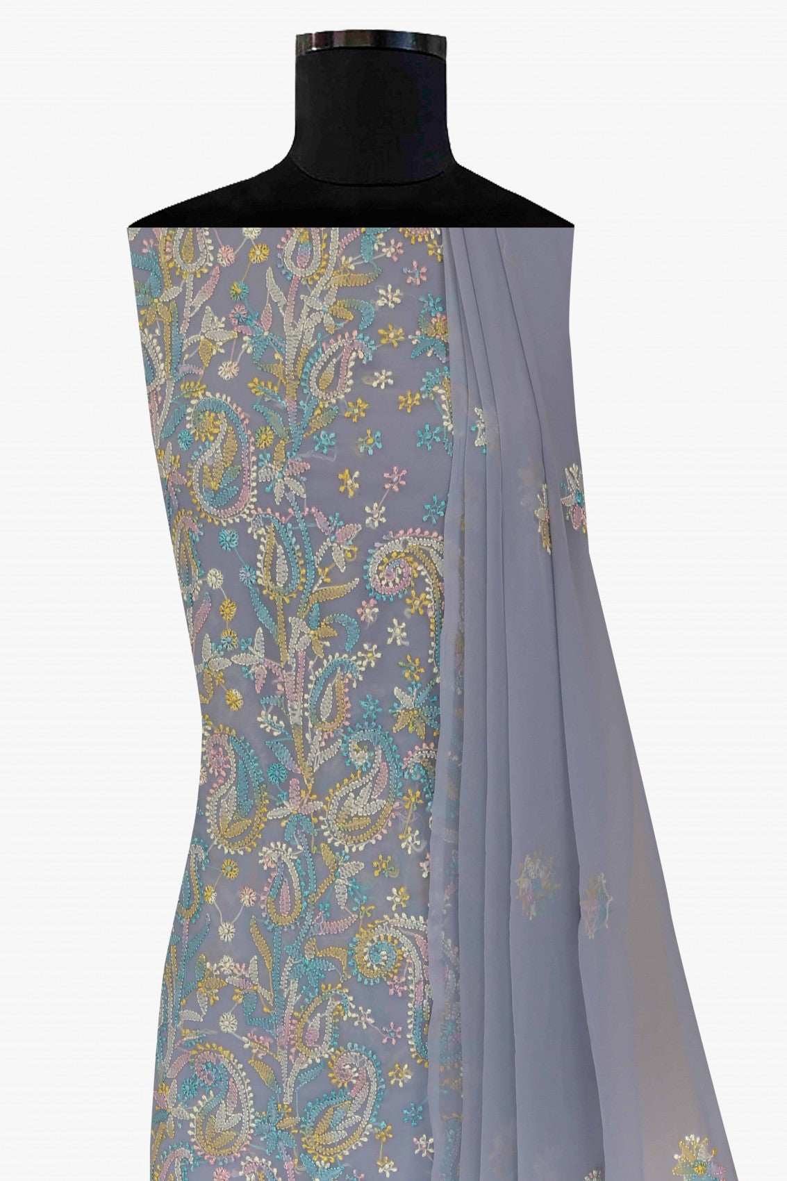 Ada Hand Embroidered Grey Georgette Lucknowi Chikankari Unstitched Suit Piece A211197